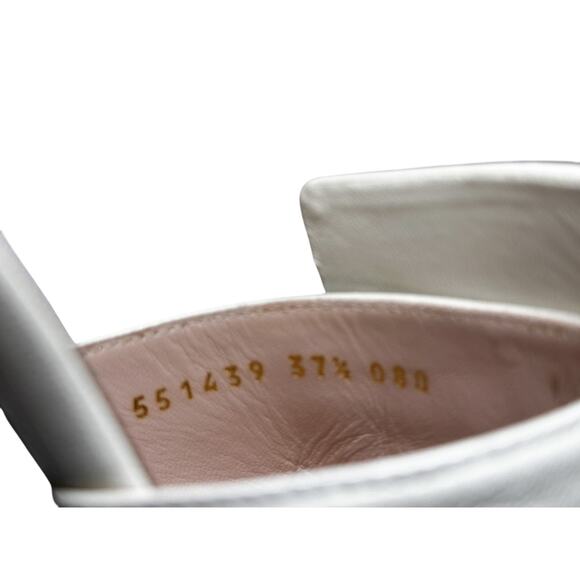 Gucci Madelyn Crystal Square G Logo Ivory Leather Mules Slides Heels Size 37.5 - Picture 8 of 9
